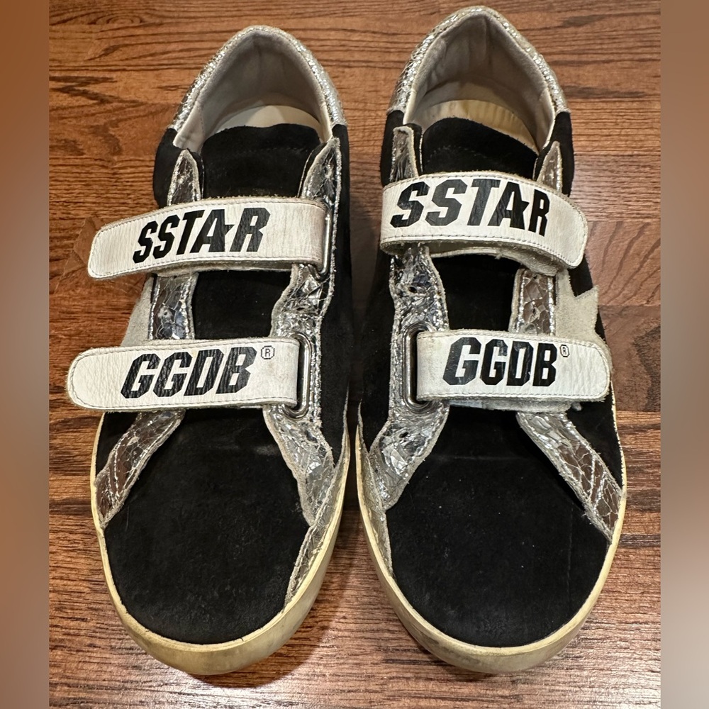 Golden Goose Black & Silver SSTAR GGDB Velcro Sneakers, Sz. 8